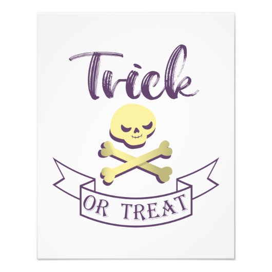 Trick or treat skull crossbones Halloween ribbon Foto Afdruk (Voorkant)