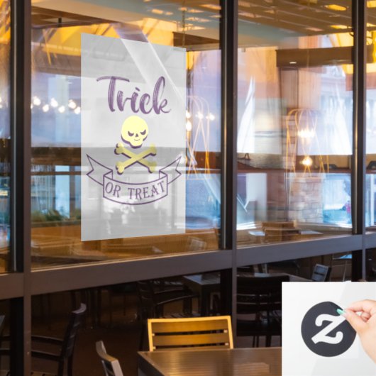 Trick or treat skull crossbones Halloween ribbon Raamsticker (Restaurant Raam)