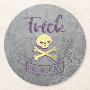 Trick or treat skull crossbones Halloween ribbon Ronde Kartonnen Onderzetter