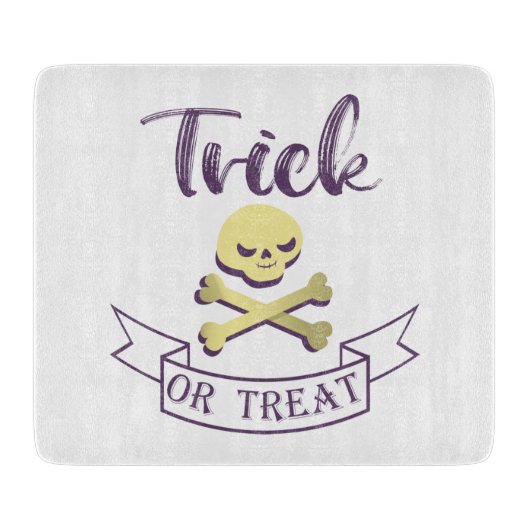Trick or treat skull crossbones Halloween ribbon Snijplank (Voorkant)