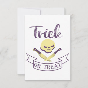Trick or treat skull crossbones Halloween ribbon T Bedankkaart