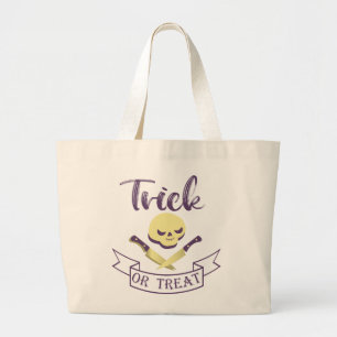 Trick or treat skull crossbones Halloween ribbon T Grote Tote Bag