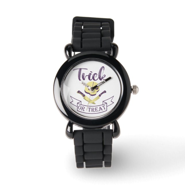 Trick or treat skull crossbones Halloween ribbon T Horloge (Voorkant)