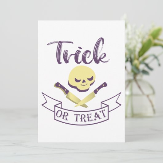 Trick or treat skull crossbones Halloween ribbon T Kaart (Staand voorkant)