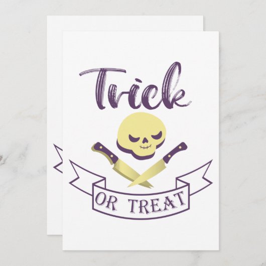 Trick or treat skull crossbones Halloween ribbon T Kaart (Voorkant / Achterkant)