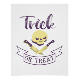 Trick or treat skull crossbones Halloween ribbon T Perfect Poster