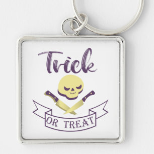 Trick or treat skull crossbones Halloween ribbon T Sleutelhanger