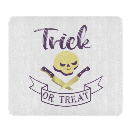 Trick or treat skull crossbones Halloween ribbon T Snijplank (Voorkant)