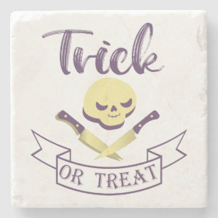 Trick or treat skull crossbones Halloween ribbon T Stenen Onderzetter