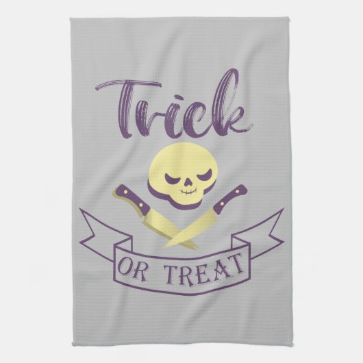 Trick or treat skull crossbones Halloween ribbon T Theedoek (Verticaal)