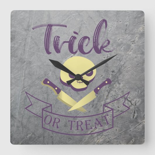 Trick or treat skull crossbones Halloween ribbon T Vierkante Klok (Voorkant)