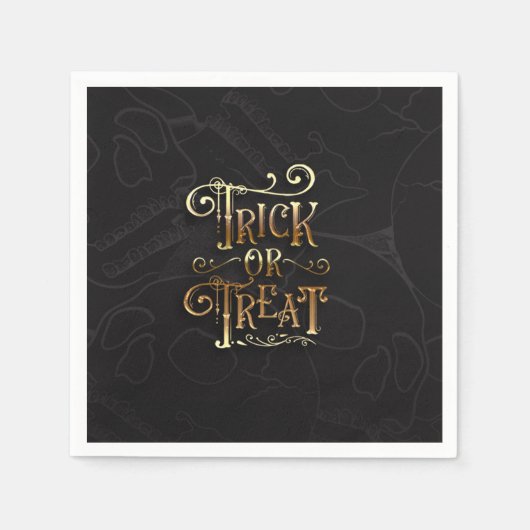 Trick or treat Skulls Zwart & Goud Halloween Party Servet (Voorkant)