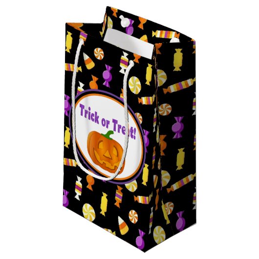 Trick or treat Snoep Patroon Halloween Paper Klein Cadeauzakje (Voorkant Gekanteld)