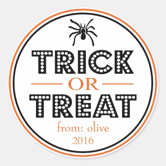Trick or treat Spider (zwart / Sinaasappel) Ronde Sticker (Voorkant)