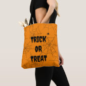 Trick or treat Spiderweb Oranje Halloween Tote Bag (Dichtbij)