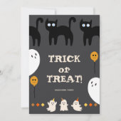 Trick or treat spook en zwarte kat halloween feest kaart (Voorkant)