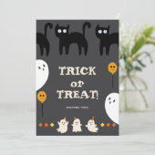 Trick or treat spook en zwarte kat halloween feest kaart (Staand voorkant)