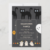 Trick or treat spook en zwarte kat halloween feest kaart (Achterkant)
