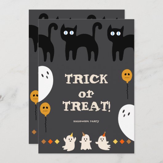Trick or treat spook en zwarte kat halloween feest kaart (Voorkant / Achterkant)