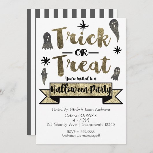 Trick or Treat Spookachtig Chic Modern Halloweenfe Kaart (Voorkant / Achterkant)