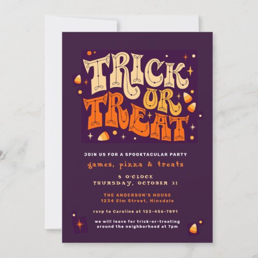 Trick or treat Spooktacular Halloween Party Uitnod Kaart (Voorkant)
