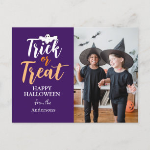 Trick or treat Spooky Halloween familie foto Feestdagenkaart