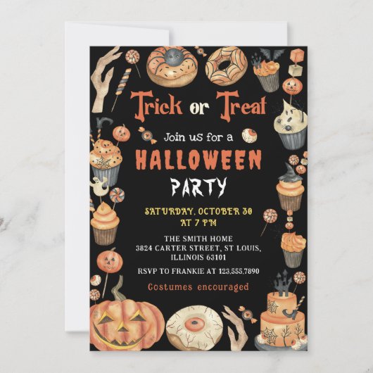 Trick or treat Spooky Halloween Feestuitnodiging Kaart (Voorkant)