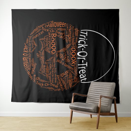Trick or treat Spooky Halloween Pumpkin Typografie Wandkleed (In Situ (horizontaal))
