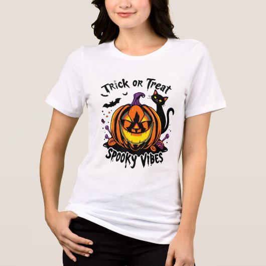 TRICK OR TREAT SPOOKY HALLOWEEN VIBES Tri-Blend SHIRT (Voorkant)