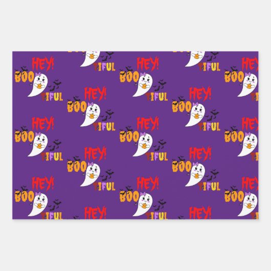Trick or treat Spooky Hey! Boo-tiful Halloween Inpakpapier Vel (Voorkant 3)