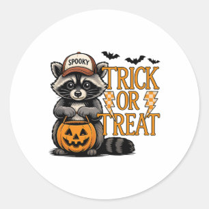 Trick or treat Spooky Raccoon Feral Halloween Mann Ronde Sticker