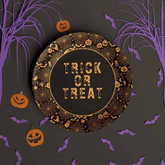 Trick or treat Spooky Sinaasappel en zwart Hallowe Papieren Bordje