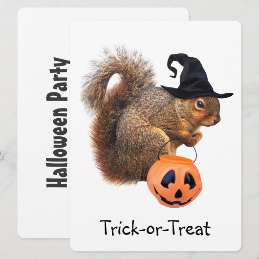 trick or treat Squirrel Halloween Party Invitation Kaart (Voorkant / Achterkant)