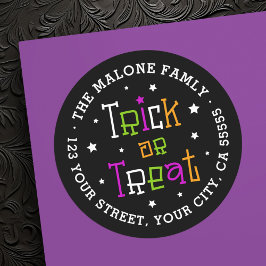 Trick or treat sterren Halloween retouradres Ronde Sticker