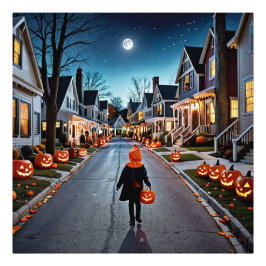 Trick or treat Street - Whimsical Halloween Night Foto Afdruk