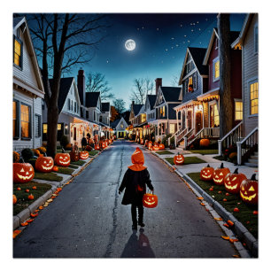 Trick or treat Street - Whimsical Halloween Night Perfect Poster