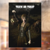 Trick or Treat. Thin female carrying lamp Raamsticker (Vel 2)