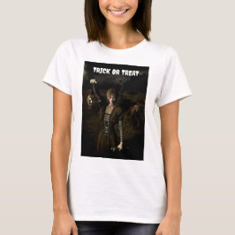 Trick or Treat. Thin female carrying lamp T-shirt