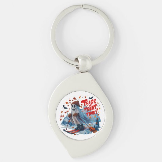 Trick or treat Tijd: Ghost Skiing Fun Design Sleutelhanger (Voorkant)