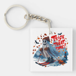 Trick or treat Tijd: Ghost Skiing Fun Design Sleutelhanger