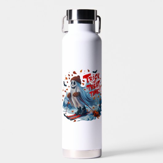Trick or treat Tijd: Ghost Skiing Fun Design Waterfles (Voorkant)