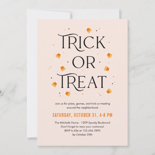 Trick or treat Tijd Halloween Feestuitnodiging Kaart (Voorkant)