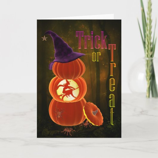 Trick or Treat Toren van Pompoenen Halloween Kaart (Voorkant)