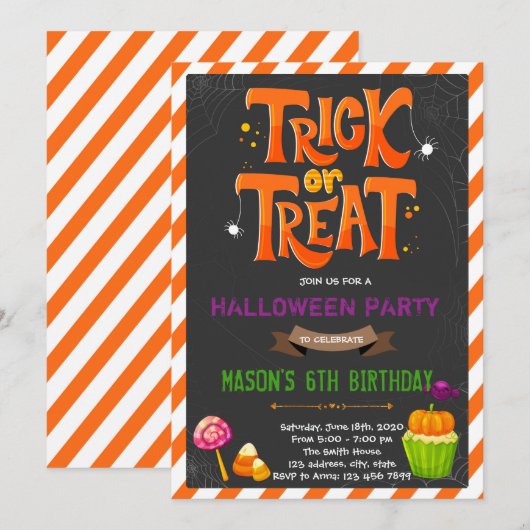 Trick or treat-uitnodiging kaart (Voorkant / Achterkant)