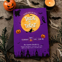 Trick or Treat Uitnodiging Paarse Halloween Feest