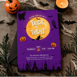 Trick or Treat Uitnodiging Paarse Halloween Feest