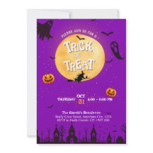 Trick or treat Uitnodiging Paarse Halloween Party