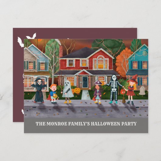 Trick or treat, uitnodiging van de Halloween-parti (Voorkant / Achterkant)