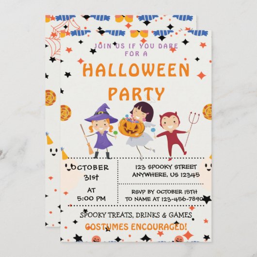 Trick or treat, uitnodiging van de Halloween-parti (Voorkant / Achterkant)