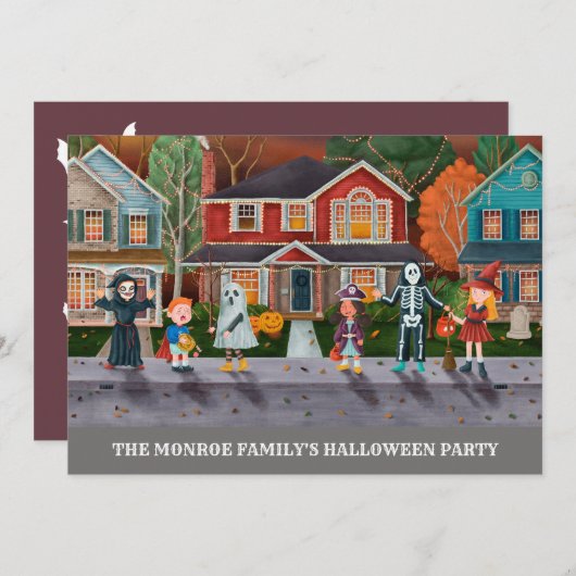 Trick or treat, uitnodiging van de Halloween-parti (Voorkant / Achterkant)